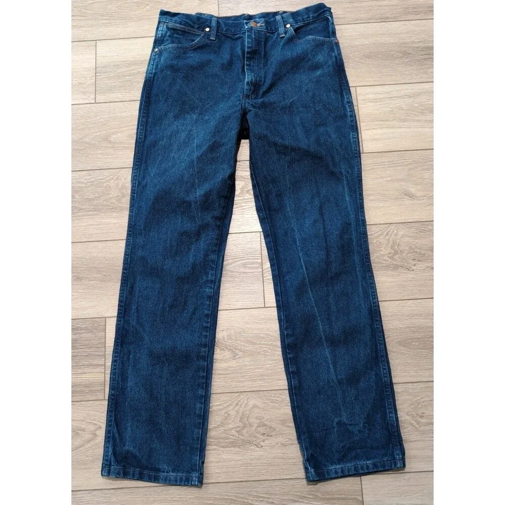 WRANGLER JEANS MEN's 36X34 STRAIGHT FIT  DARK WASH 936PWD  EUC